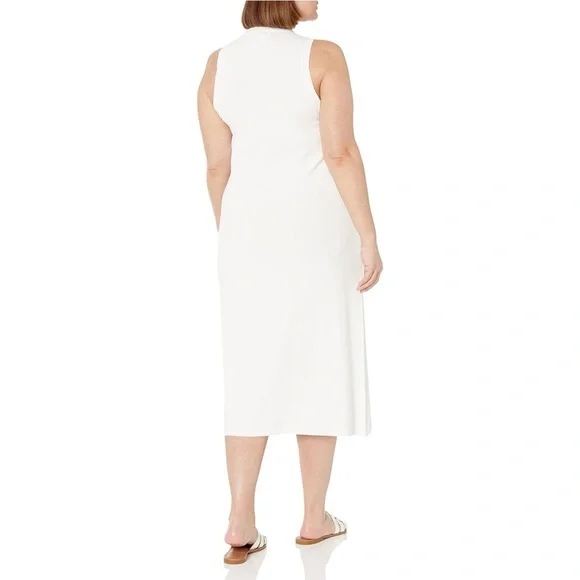 The Drop | Women’s Whisper White Gabriela High Neck A-line Side-Slit Maxi Dress - Picture 5 of 9